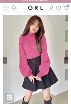 モックネックボリュームスリーブニットトップス