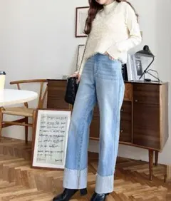 moment+ ロールアップデニムパンツ S 試着のみ美品