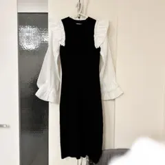 MIIA ミーア ニットワンピース 肩 フリル パフスリーブ