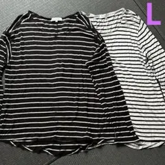 しまむら　CLOSSHI 白黒　ボーダー　トップス　L 2枚セット