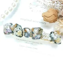 1730＊ハンドメイド♡押し花のバレッタ　ブラック