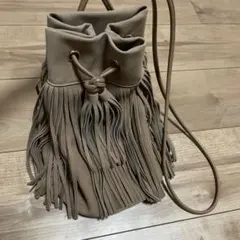限定値下げ★フリンジ付き巾着型ショルダーバッグスエード調ベージュポシェット