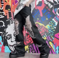 NieR Clothing DAMAGE BLACK DENIM PANTS