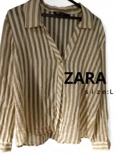 ZARA ストライプ　シアーシャツ　フルイドシャツ　 Lサイズ　透け感　羽織り