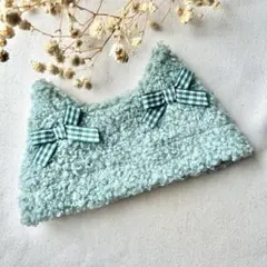 【送料無料・匿名配送】①グリーン×ギンガム 猫用猫ニットニャップ