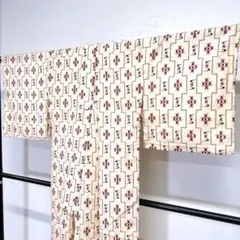 小紋　単衣　洗える着物　身丈152　アンサンブル　幾何学　着物　072ty