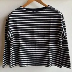 UNIQLO 白黒ストライプ 七分袖 Tシャツ S