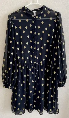 【H&M】美品 ゴールドドット シフォンチュニックワンピース 黒 Mサイズ