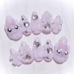 No.471　ネイルチップ 現品 量産型 地雷系 サブカル 平成女児 猫 ピンク