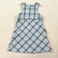 水色と黒のチェック柄ノースリーブワンピース 130