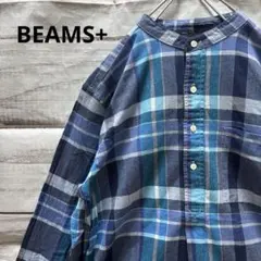 BEAMS+ チェック柄バンドカラーシャツ プルオーバーシャツ S 日本製