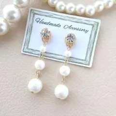 「貼るピアス専用」A06 ガラスストーン&3連パール