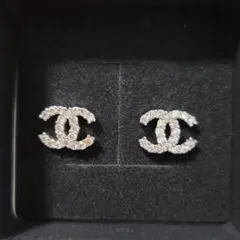 箱付き　ロゴピアス　CCマーク ラインストーン シルバー　スタッドピアス