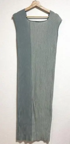 Lagunamoonノースリーブ ニットワンピース グリーン系 ストライプ
