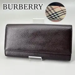 Burberry バーバリー ノバチェック がま口 長財布 レザー シボ革