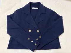 ZARA ゴールドボタン ニットカーディガン　ブレザー　 ネイビー xs