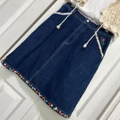 《ANGEL BLUE》デニムスカート 花柄パイピング 花柄刺繍 キッズL