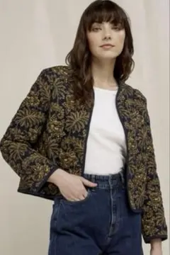 【美品】ピープルツリー キルティング ジャケット ノーカラー ボタニカル 総柄