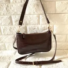 DOUX ARCHVESクロコ型押し 2way/ショルダーバッグ ダークブラウンのサムネイル