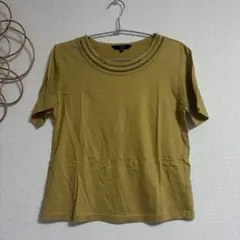 DAKS 透かし編み デザインTシャツ マスタード 38サイズ