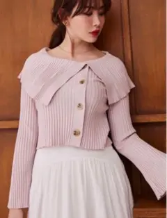 Big Collar Ribbed Knit Top misty pinkのサムネイル
