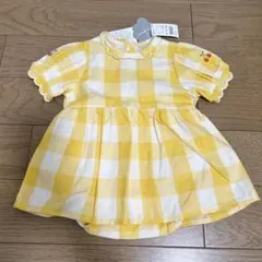フタフタ　ギンガムチェック　黄色　ロンパース　70センチ