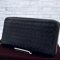 COCOMEISTER　レザー編み込み イントレチャート 長財布　ブラック