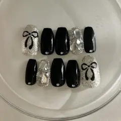 【現品ネイルチップ】リボンネイル　卒業式ネイル　ライブネイル　埋め尽くしネイル