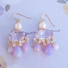 14kgf 天然石ピンクアメジストとパープルオパールのピアス　ハンドメイド