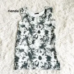 リエンダ　rienda ミニワンピース　チュニック　ノースリーブ 花柄　緑白のサムネイル