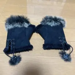 ファー付き 指なし手袋 フィンガーレス ブラック