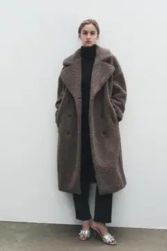 ZARA テディベアコート　Lサイズ　ネイビー　ロングコート ZARA テディベアコートLサイズネイビーロングコート