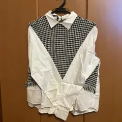 ハウンドトゥースパターン長袖シャツ