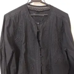 Franata 刺繍　黒コットン長袖シャツ