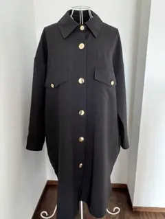 ZARA 黒 ロングコート ゴールドボタン
