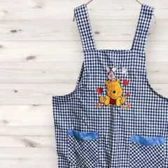 くまのプーさん エプロン 青チェック 保育士
