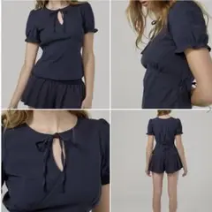 GLOWNY（グロウニー）「LILY PUFF BLOUSE」ネイビー