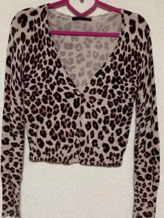 moussy・ピンク ヒョウ柄ショート丈カーディガン 強めギャル