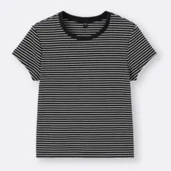 GU リブt リブボーダーt ブラック　L