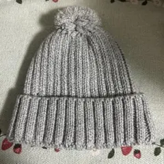 ベビーニット帽 グレー 頭囲42-46cm