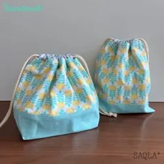 【No.22】ハンドメイド　お弁当袋＆巾着袋2点セット 花柄ミントのサムネイル