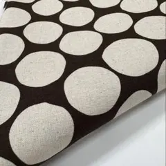 生地　ハギレ　ドット柄　生成xブラウン　綿麻キャンバス