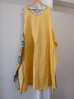 新品 インド綿 エプロンワンピース ゆったり　アジアン風　イエロー