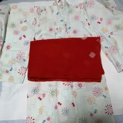 白　花火　金魚　浴衣　赤い兵児帯　セット　サイズ100