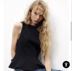 ZARA ぺプラムリボントップス ブラック - メルカリ