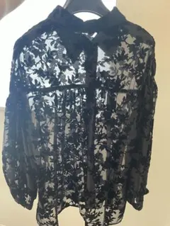 美品！VICKY ベロア　ブラックシースルー長袖シャツ