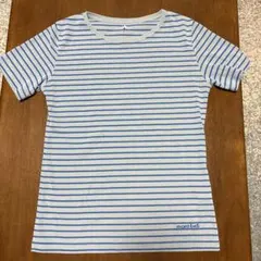 mont-bell 半袖Tシャツ ポリエステル100％M 青とグレーのストライプ