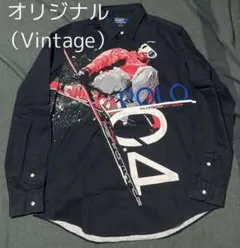 希少 90sラルフローレン スキー プリントシャツ ブラック ミラノオリンピック