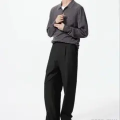 美品✨UNIQLO 2024年モデル タックワイドパンツ ブラック