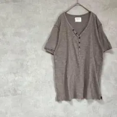 アウトオブサイド　綿100%　Tシャツ　半袖　茶色　大きいサイズ　ハーフボタン